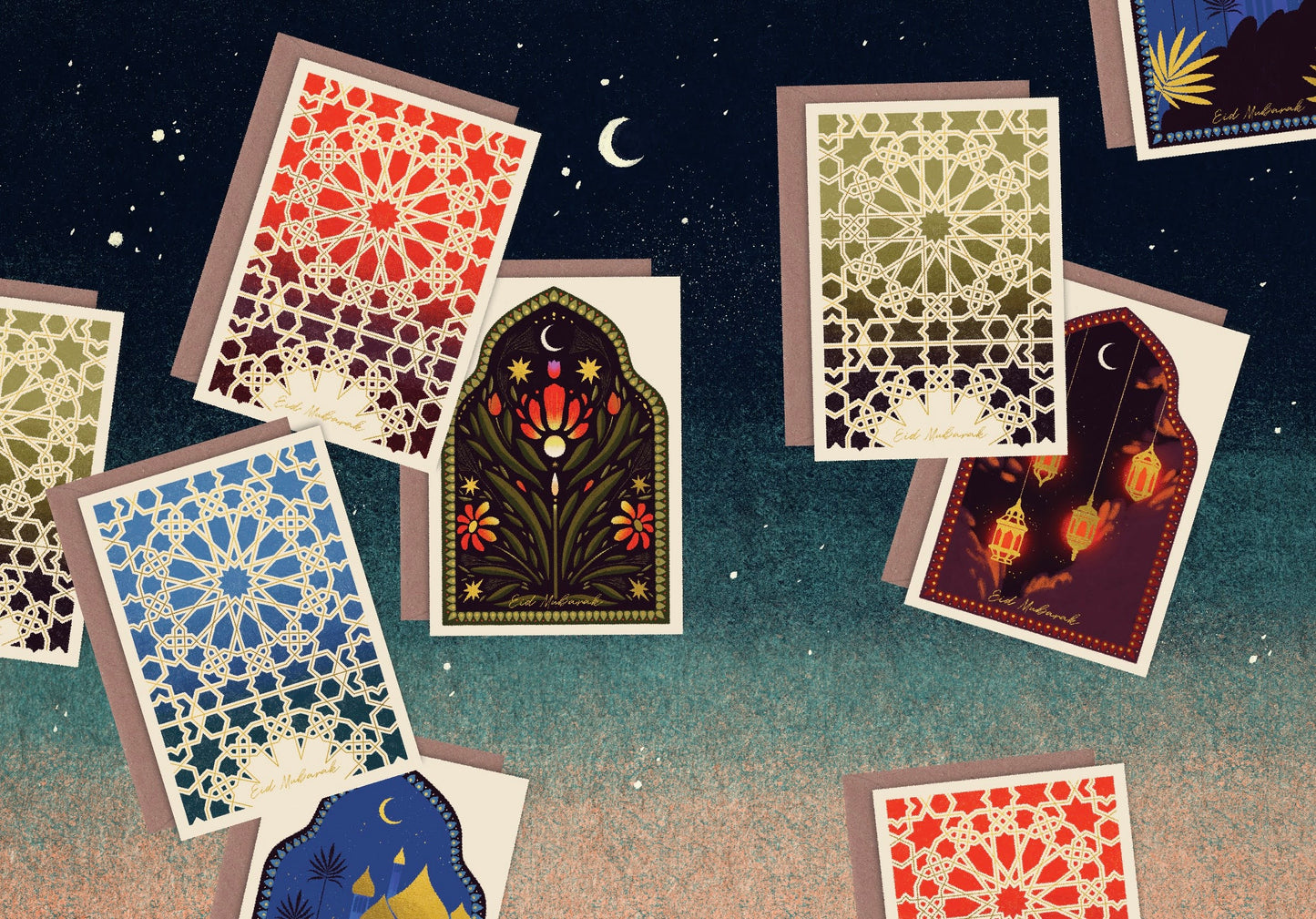 Foiled Green Pattern Eid Card