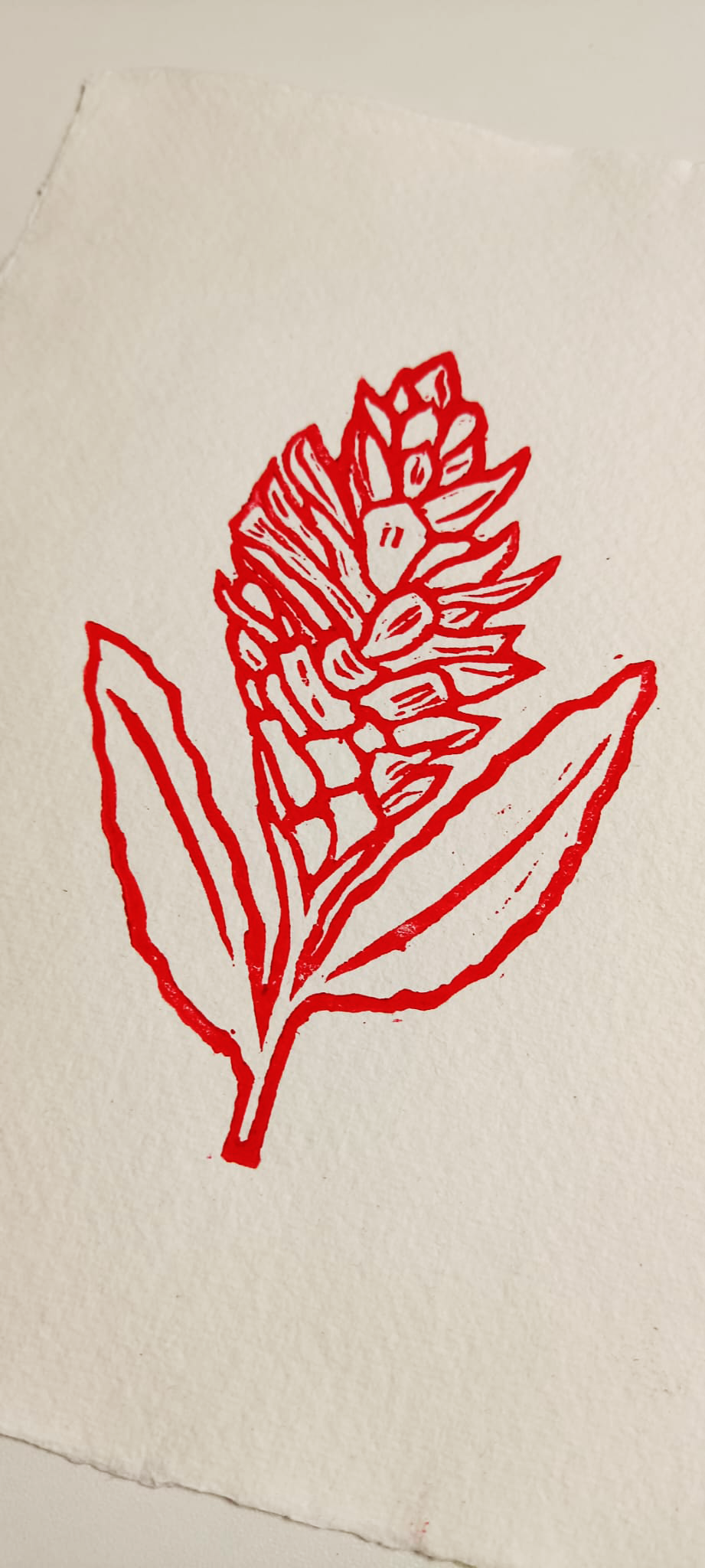 Red Flower Lino Print