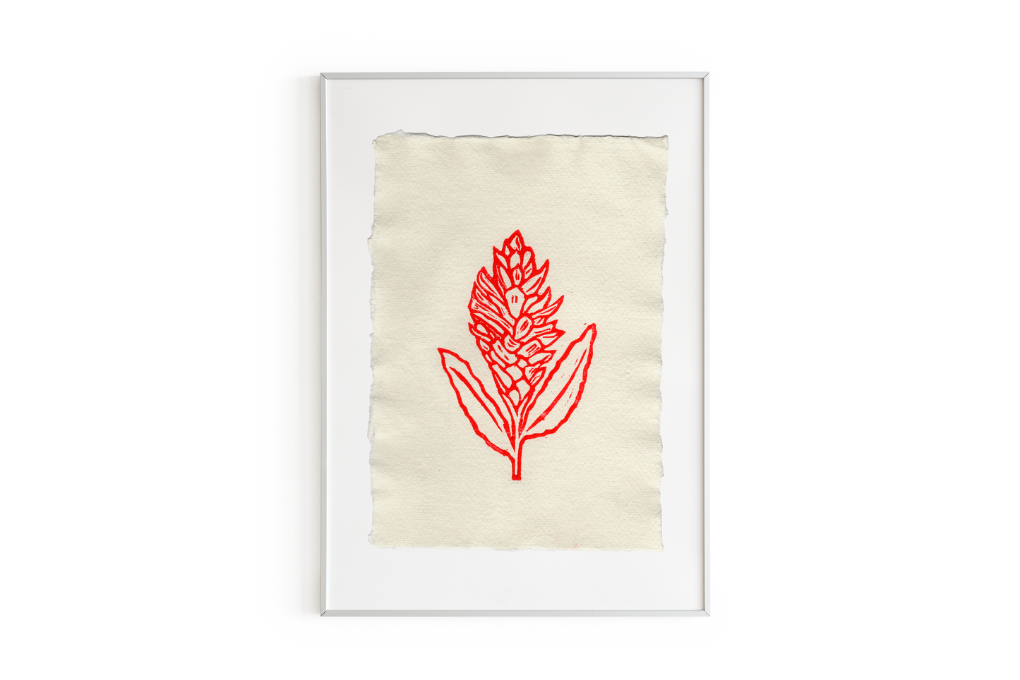 Red Flower Lino Print
