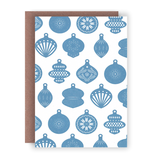 Light Blue Christmas Baubles Greeting Card