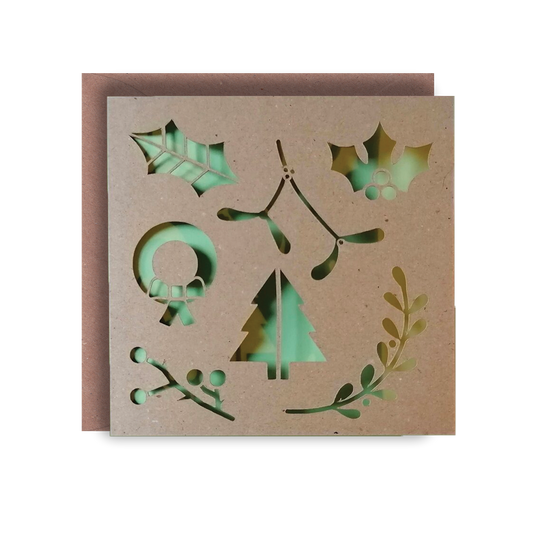 Christmas Plants- Paper Cut Greeting Card