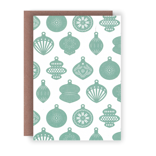 Green Christmas Baubles Greeting Card