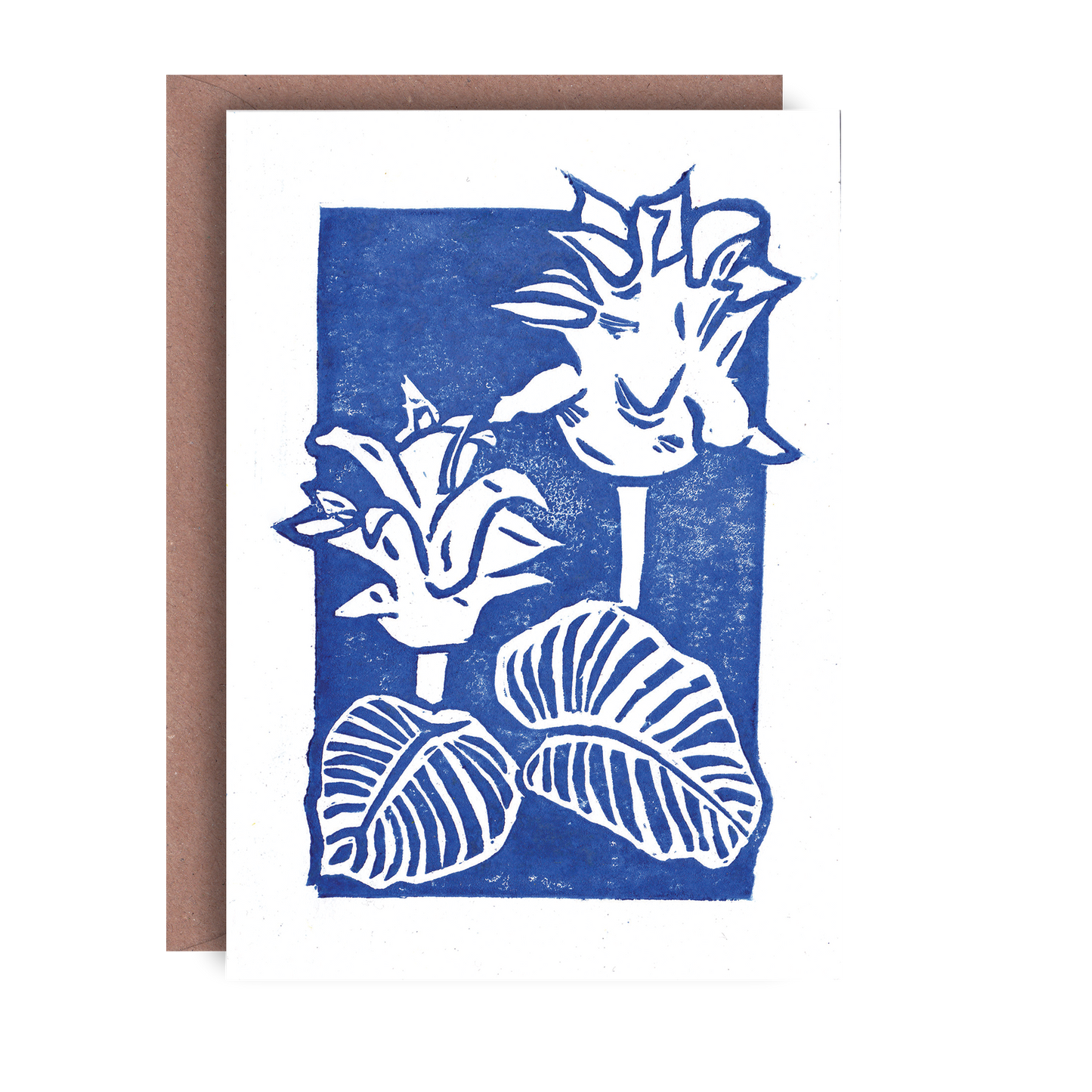 Blue Flower Hand Printed Greeting Card