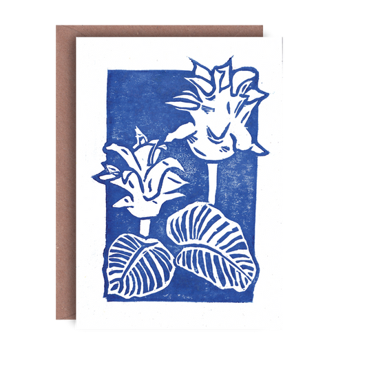 Blue Flower Hand Printed Greeting Card