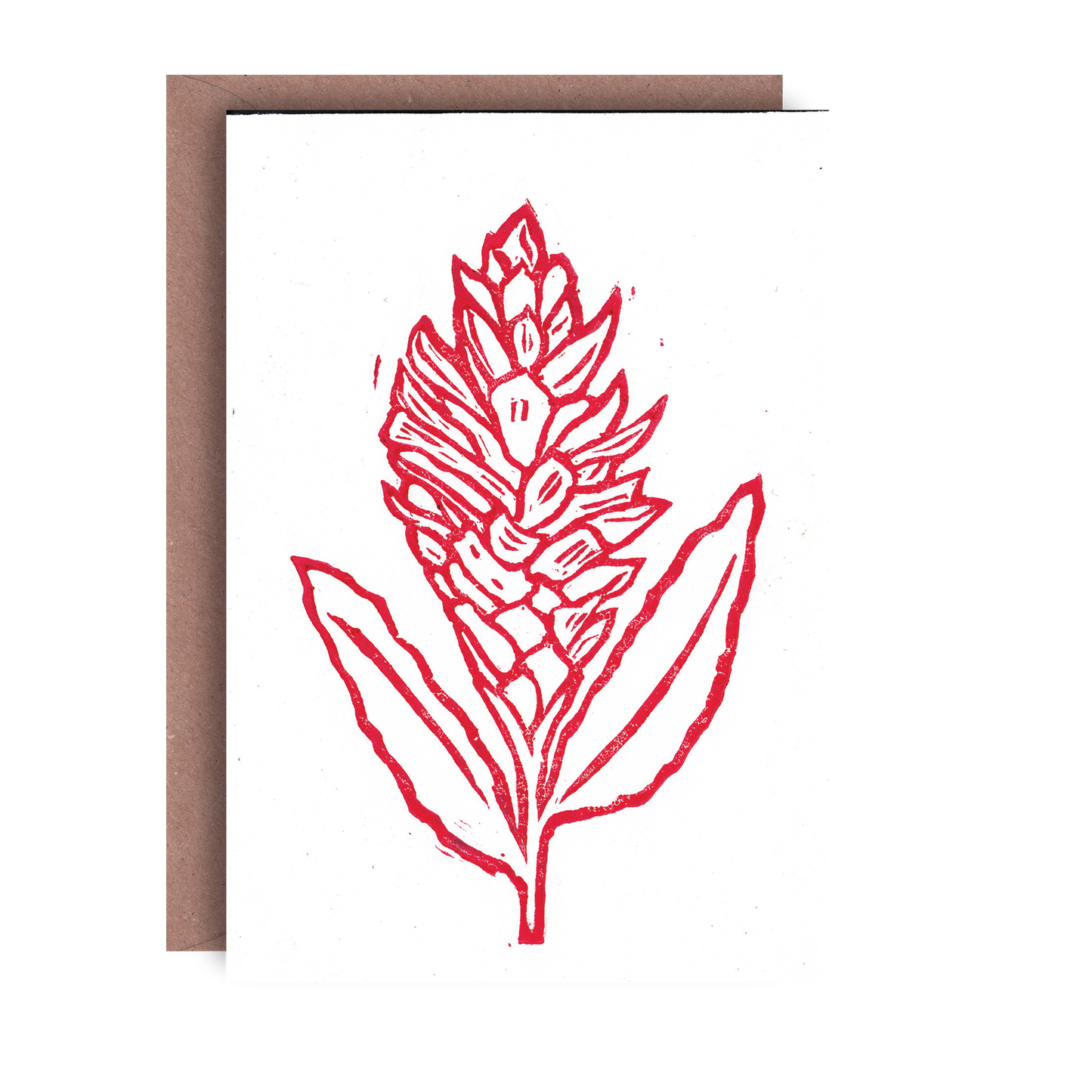 Red Flower Hand Printed Greeting Card