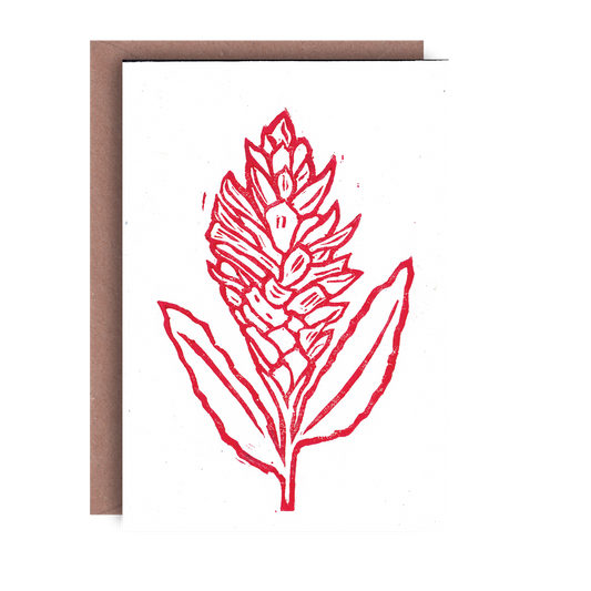 Red Flower Hand Printed Greeting Card